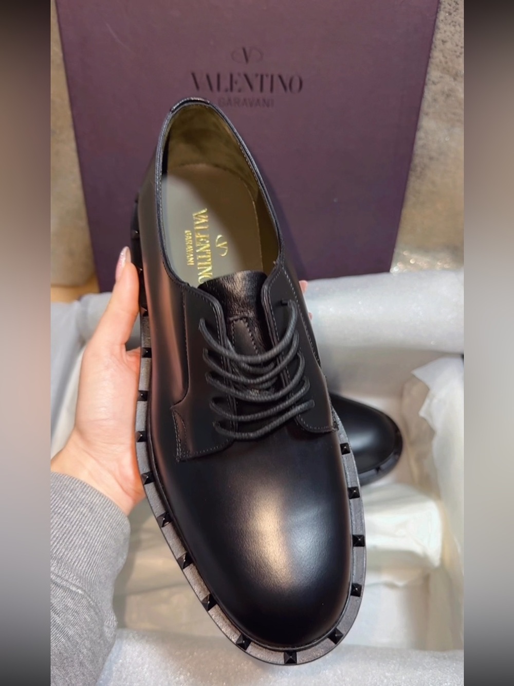 Valentino Black leather studded loafers